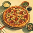 A homemade pizza with the toppings around it